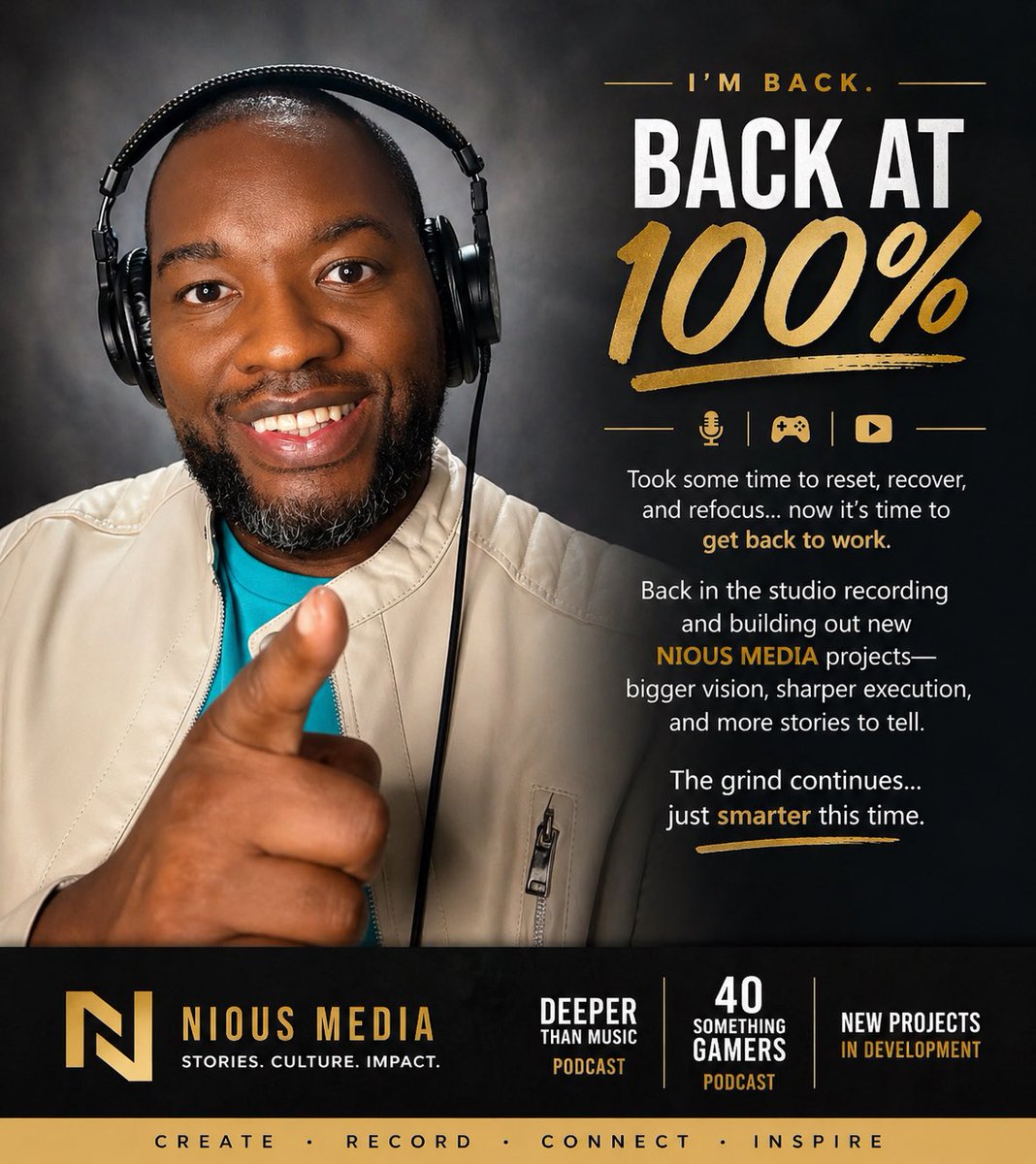 Deeperthnmusic's tweet image. Took time to reset, recover, and refocus… now I’m back at 100% 💯

Back in the studio recording and building out new Nious Media projects.
The grind continues… just smarter this time. 🎧🔥

#NiousMedia #StudioLife #CreativeJourney #PodcastCommunity #BackAtIt #Consistency