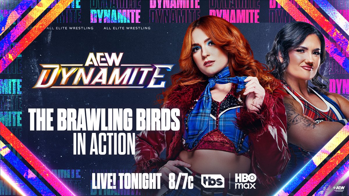 AEW's tweet image. Wednesday Night #AEWDynamite
LIVE, 8/7c, TBS + HBO Max
TONIGHT!

@jmehytr/@HailWindsor, The Brawling Birds, In Action!

Jamie Hayter is now cleared to return to the ring, and The Brawling Birds will be back in Tag Team action on Dynamite, TONIGHT!
