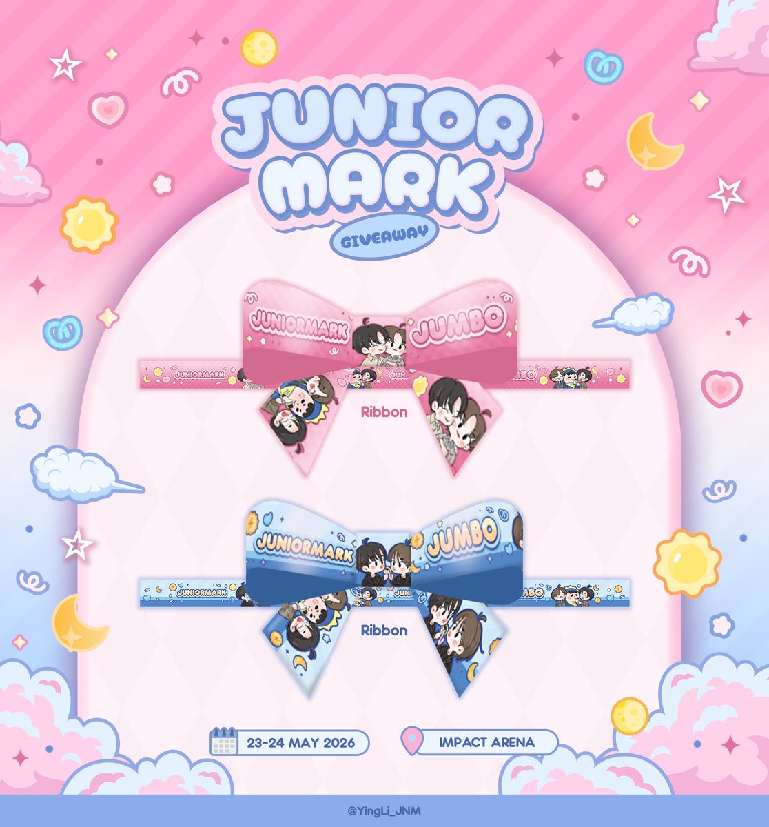 YingLi_JNM's tweet image. Giveaway #LOLFanFest2026 ☀️🌙

🗓️ Date :  23-24 MAY 2026
⏰ Time : TBA
📍 Location : IMPACT ARENA

ปล. ถ้าของมาส่งทัน 🫠
ไม่เข้ากับธีมงานเท่าไหร่ แต่อยากทำ 🥹

#junniorrs #markjrtn #JuniorMark