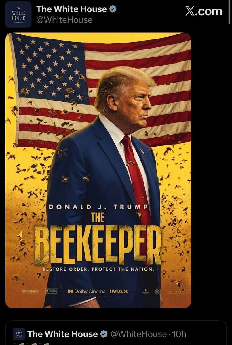 OMG… the White House posted this today too..

Donald J. Trump, The BEEKEEPER

Have you guys seen that movie? 

I will have to go over tomorrow… hidden stuff in there is wild!