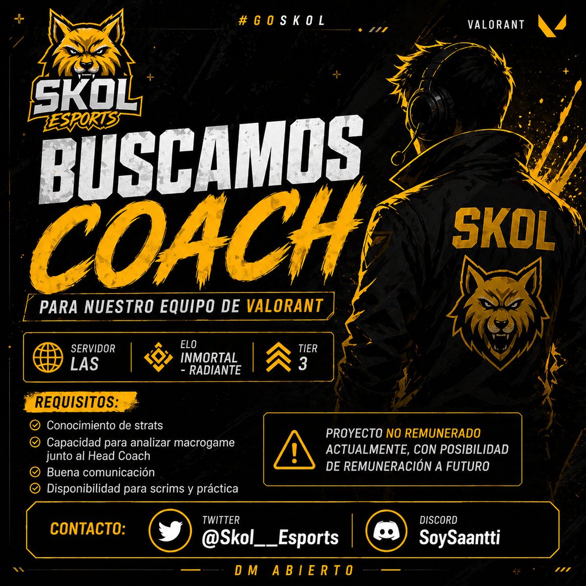 Skol__Esports's tweet photo. Estamos armando algo serio.
Buscamos coach para nuestro equipo de Valorant.
Si entendés el juego y querés ser parte del proceso, te estamos buscando.
📩 DM abierto
#GoSkol #Valorant #Esports #ValorantLATAM #ValorantLAS #Coach #Gaming #Competitivo https://t.co/FsURlxIAx7