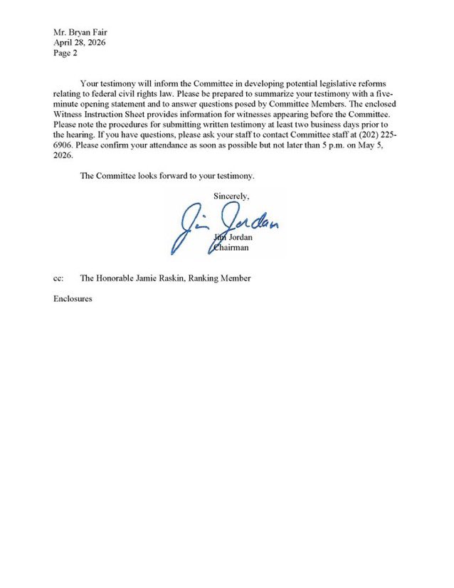 Galvatron_tron's tweet image. #BREAKING: Chairman @Jim_Jordan invites Southern Poverty Law Center Interim CEO and President Bryan Fair to testify publicly on Wednesday, May 20, 2026, at 10:00 a.m.