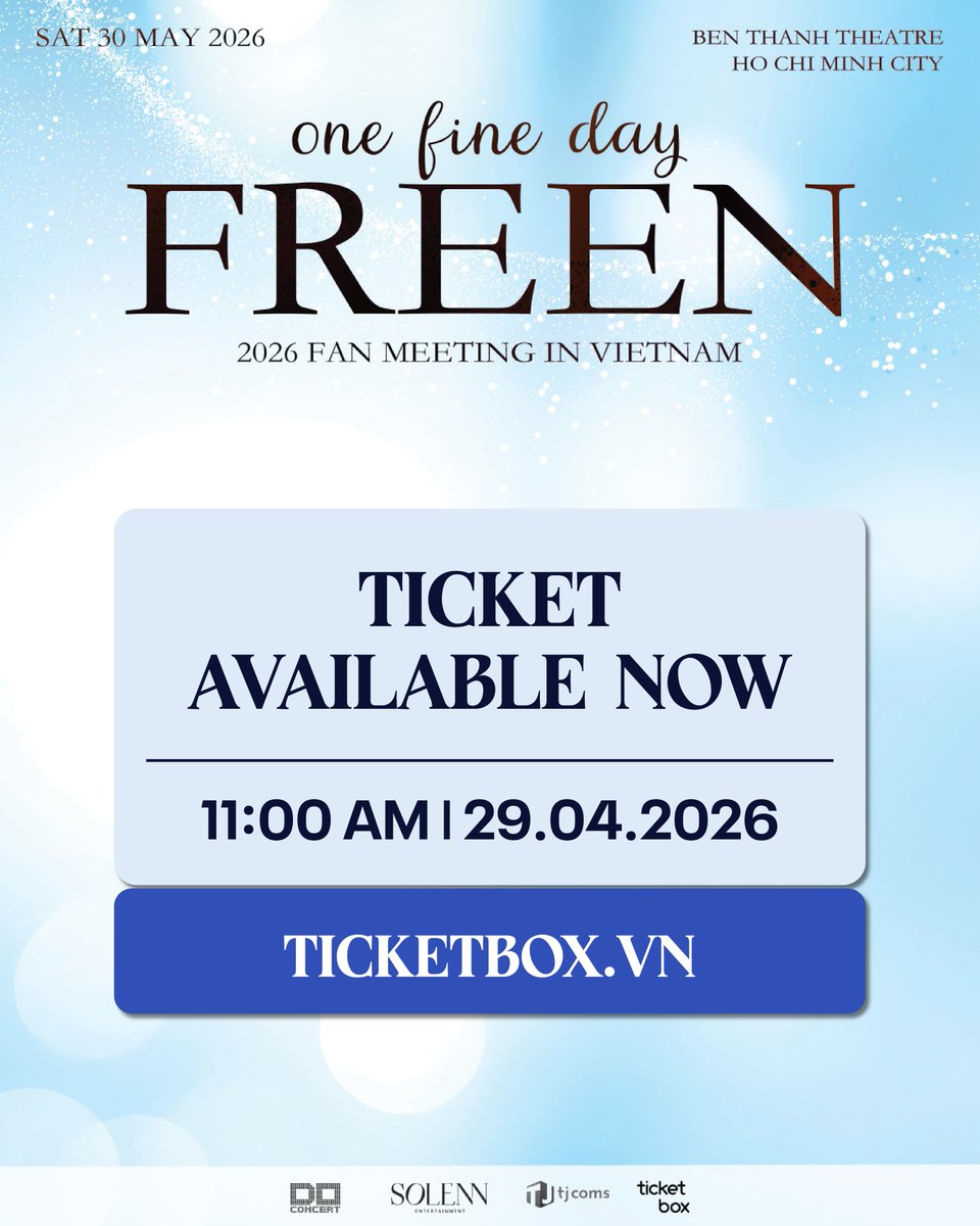 🎟️ VÉ ĐÃ MỞ BÁN - 2026 FREEN FAN MEETING IN VIETNAM - 'One Fine Day'

GirlFreen ơi, tất cả vé đã chính thức được mở bán, nhanh tay truy cập link để không bỏ lỡ cơ hội gặp Freen nào ~

👉 Đặt vé ngay tại: ticketbox.vn/freen-one-fine…

➕ Top Up Package (chỉ áp dụng cho