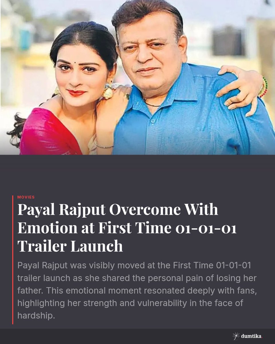 DumtikaMedia's tweet image. Payal Rajput gets emotional at the First Time 01-01-01 trailer launch, opening up about her late father. A heartfelt moment that’s touched fans everywhere. 💔🎬 #FirstTimeTrailer #PayalRajput