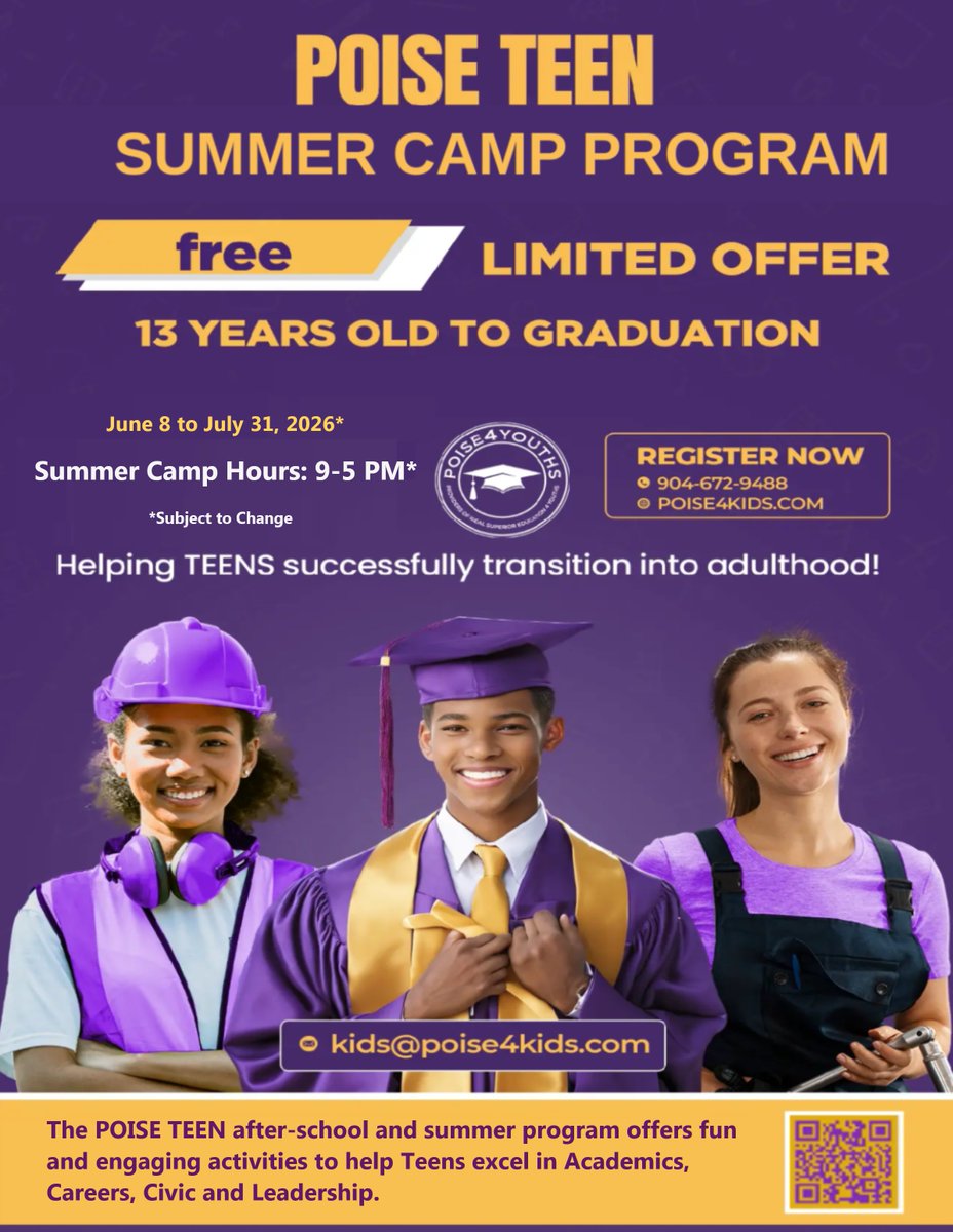 DelmasHarper's tweet image. POISE Summer Camp registration is OPEN! ☀️💜

Helping teens build life skills, confidence, and prepare for adulthood.

Know a teen? Send them our way! 👇🏽
 poise4kids.org
#POISE4Teens #YouthDevelopment #SummerCamp