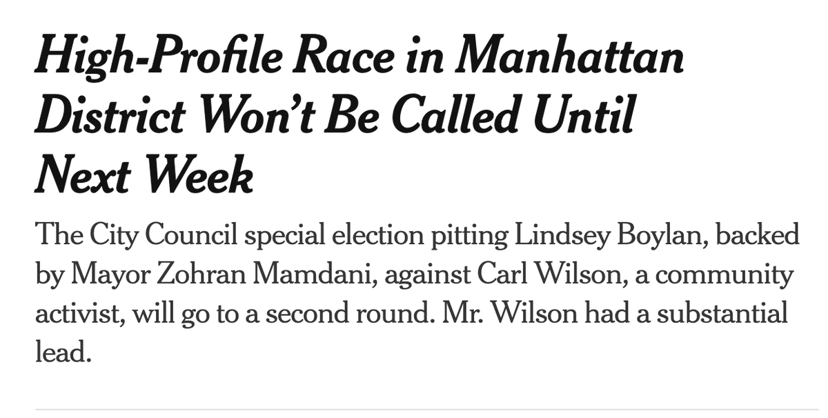 JCColtin's tweet photo. Way overly cautious take by The New York Times tonight. Wilson is up >17 points, declared victory, and Boylan has publicly conceded. https://t.co/1QcWxEahaa