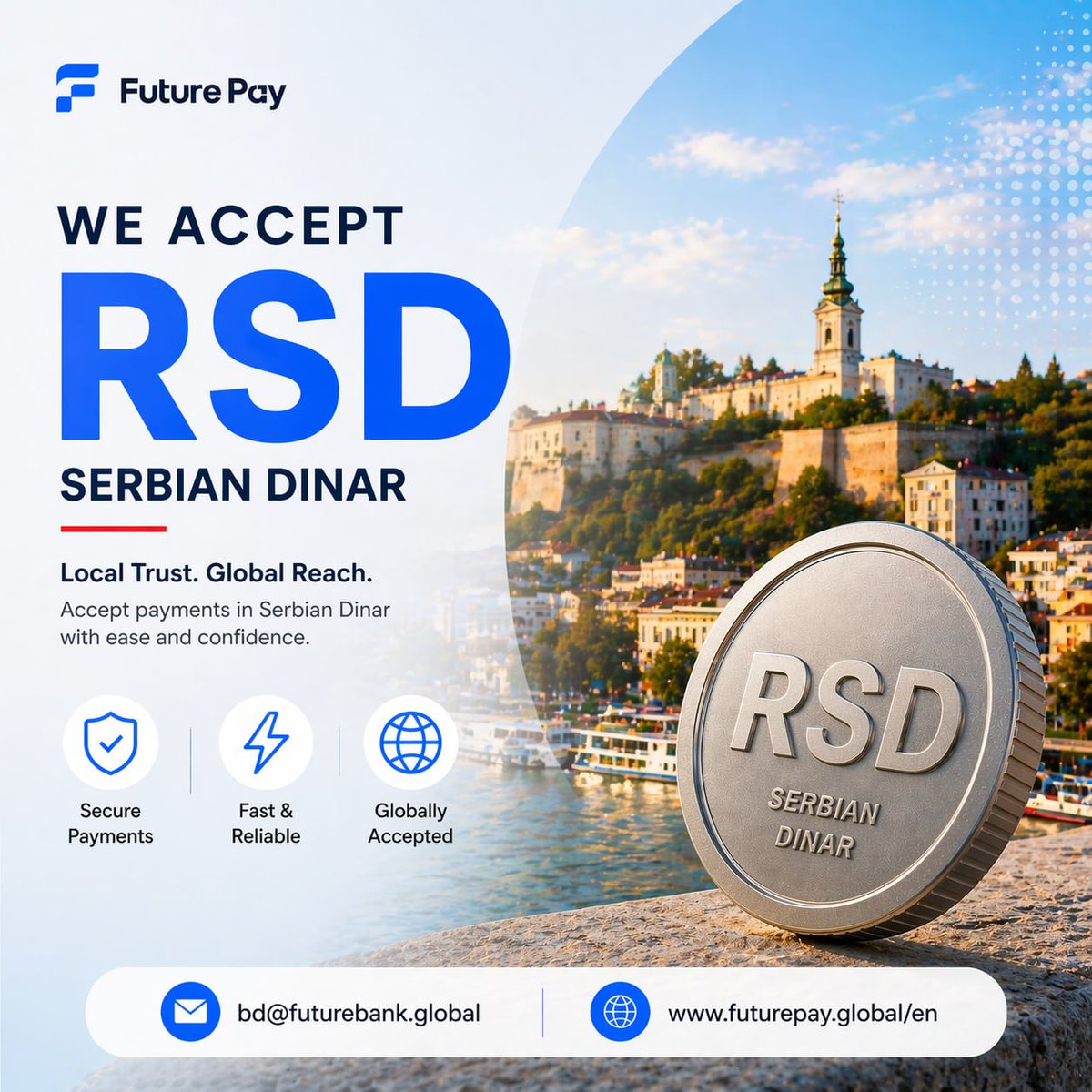 FuturepayCO's tweet image. 🇷🇸 Unlock Serbia's tech-savvy market! Accept RSD payments seamlessly with FuturePay’s advanced gateway.
 High security, low friction. 
💻 futurepay.global/en 
#Serbia #RSD #FintechRevolution