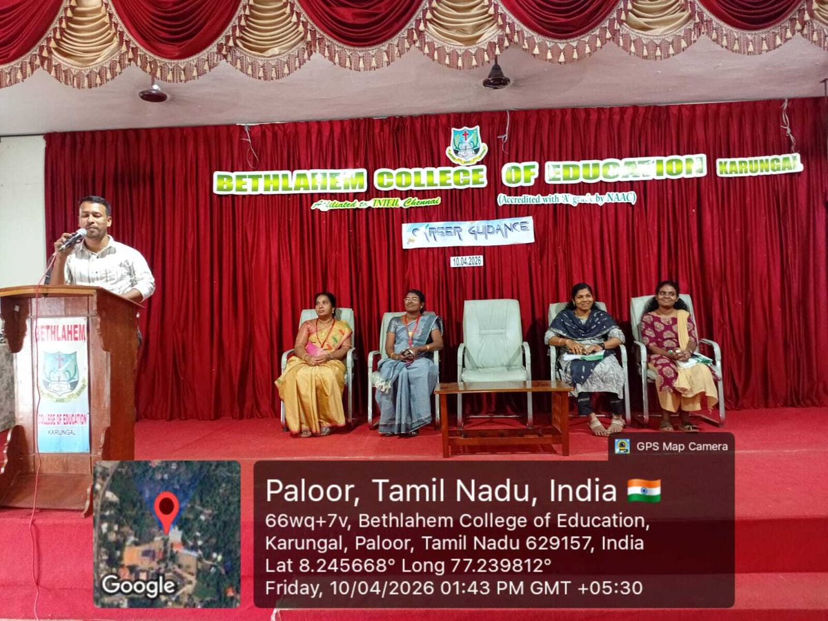BethlahemB's tweet photo. Career guidance programme was conducted in Bethlahem College of Education by the delegates from 'MASA Institute for Competitive  Exams' for the first and second year  B.Ed students on 10th April 2026. https://t.co/5YFWGCnOYE