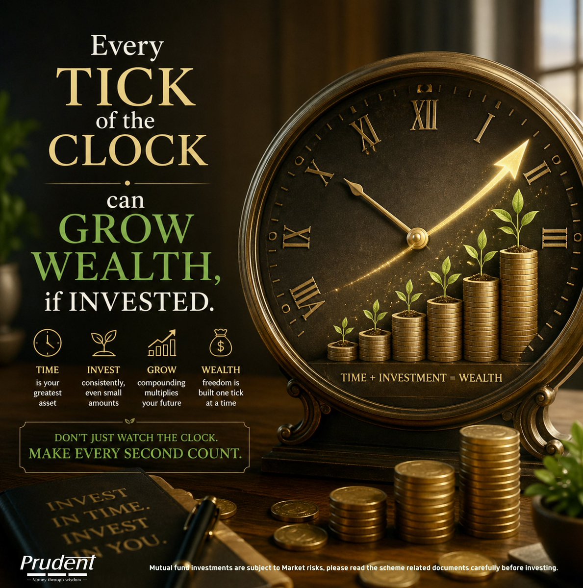 gearupyourskill's tweet photo. "Every tick of the clock can grow wealth, if invested." ⏳ 
Make time your superpower. 
Start your SIP today &amp; let compounding do the rest. 

#SIP #Wealth #Invest https://t.co/jszf0RwwYM