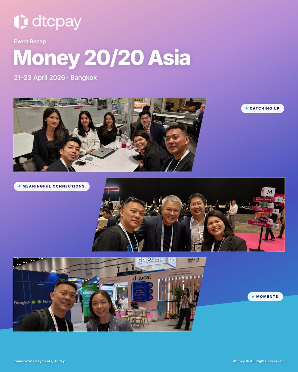 dtcpay_official's tweet image. dtcpay at #Money2020 🌍✨

Convos and networking 🤝
Our SEA, BD &amp;amp; Compliance leads were out connecting with industry heavyweights—pushing for a safer, stronger payments ecosystem.

Good people, great energy, better future 🚀

#dtcpay #Fintech #Payments