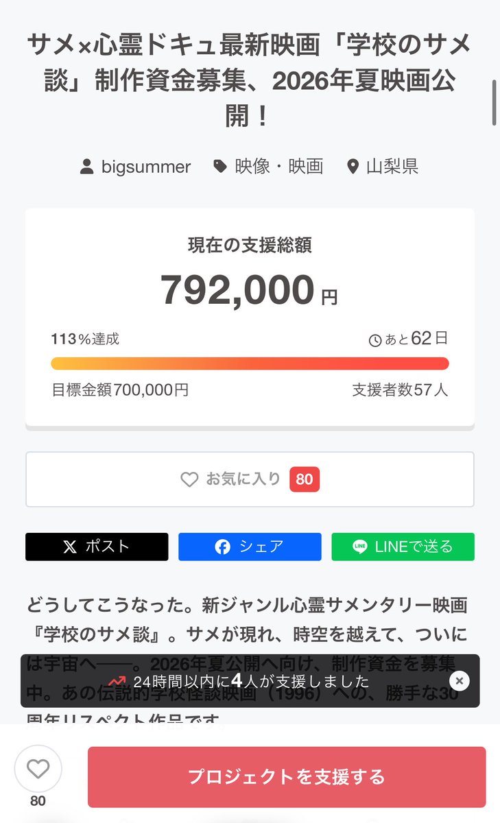 #学校のサメ談
㊗️目標達成！！！

ネクストゴール▶️100万円！！

ご支援▶️ camp-fire.jp/projects/94140…

みんなのおかげで、目標達成したんじゃい！！！！すっごいどすこいうれしいんじゃい！！！
心をこめて、カンシャーク！！
オデ筋トレしとくから宜しくたのむ🏋️