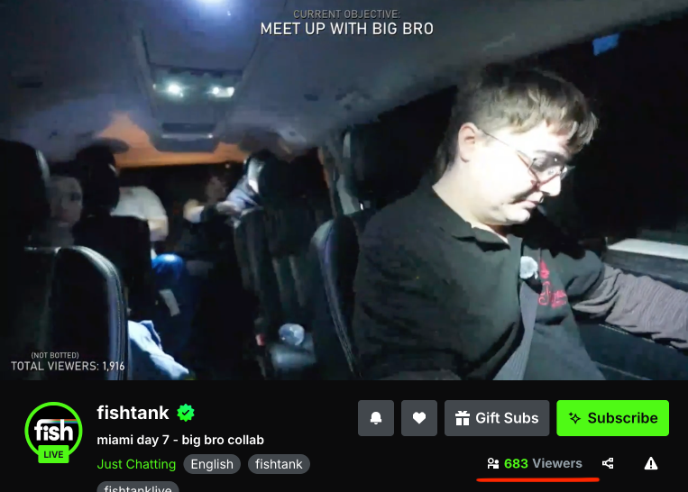 GreatWhiteClips's tweet image. It's really that easy to take over #fishtank 

Turns out having no plan is stupid. The only people watching fishtank are those who got suckered into paying $10 for a free kick stream because Jet can't even keep house cams up.

#fishtankislive #fishtanklive