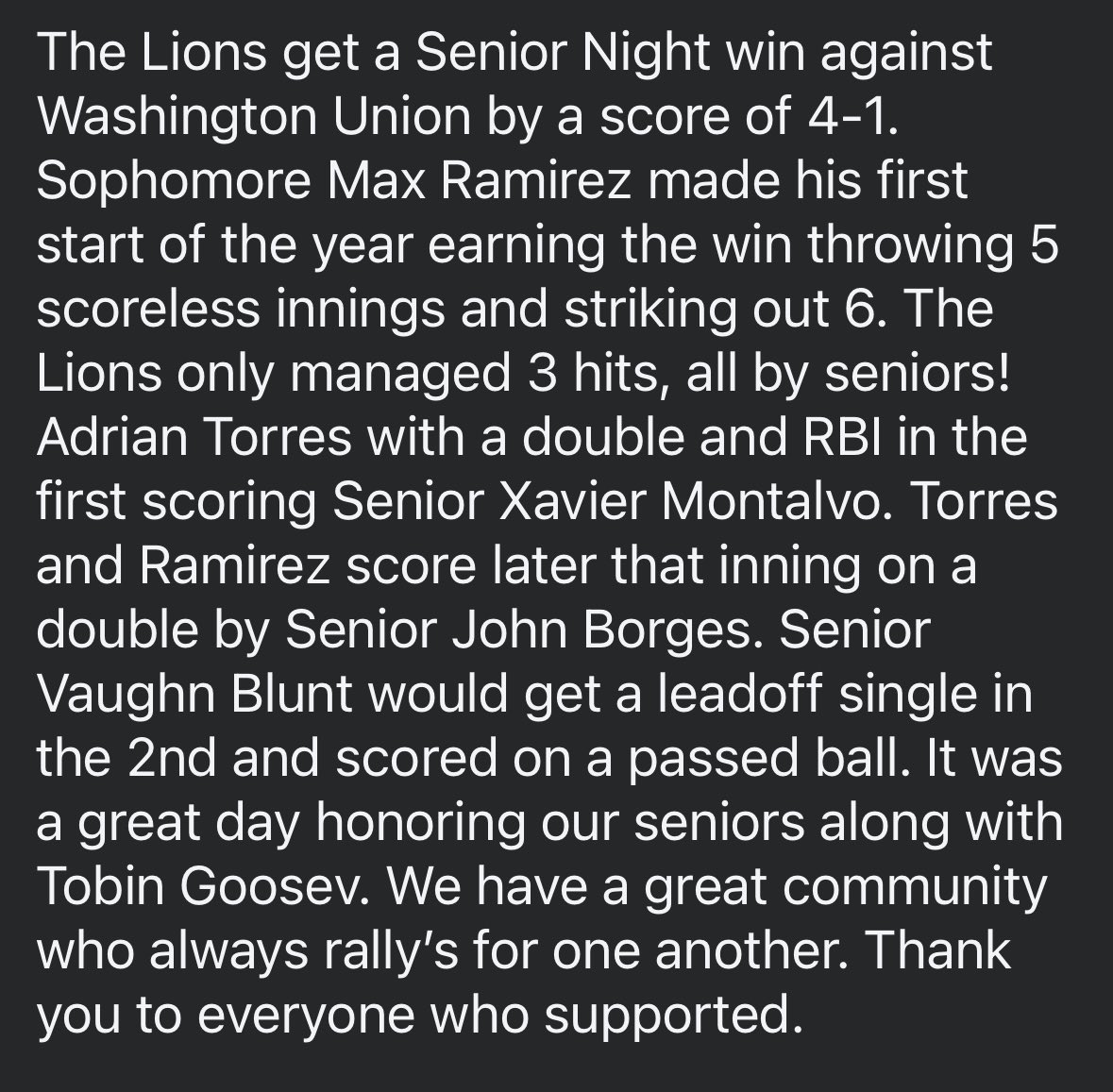 kermanbaseball's tweet photo. Kerman 4 Washington Union 1 https://t.co/ychkydQX7O
