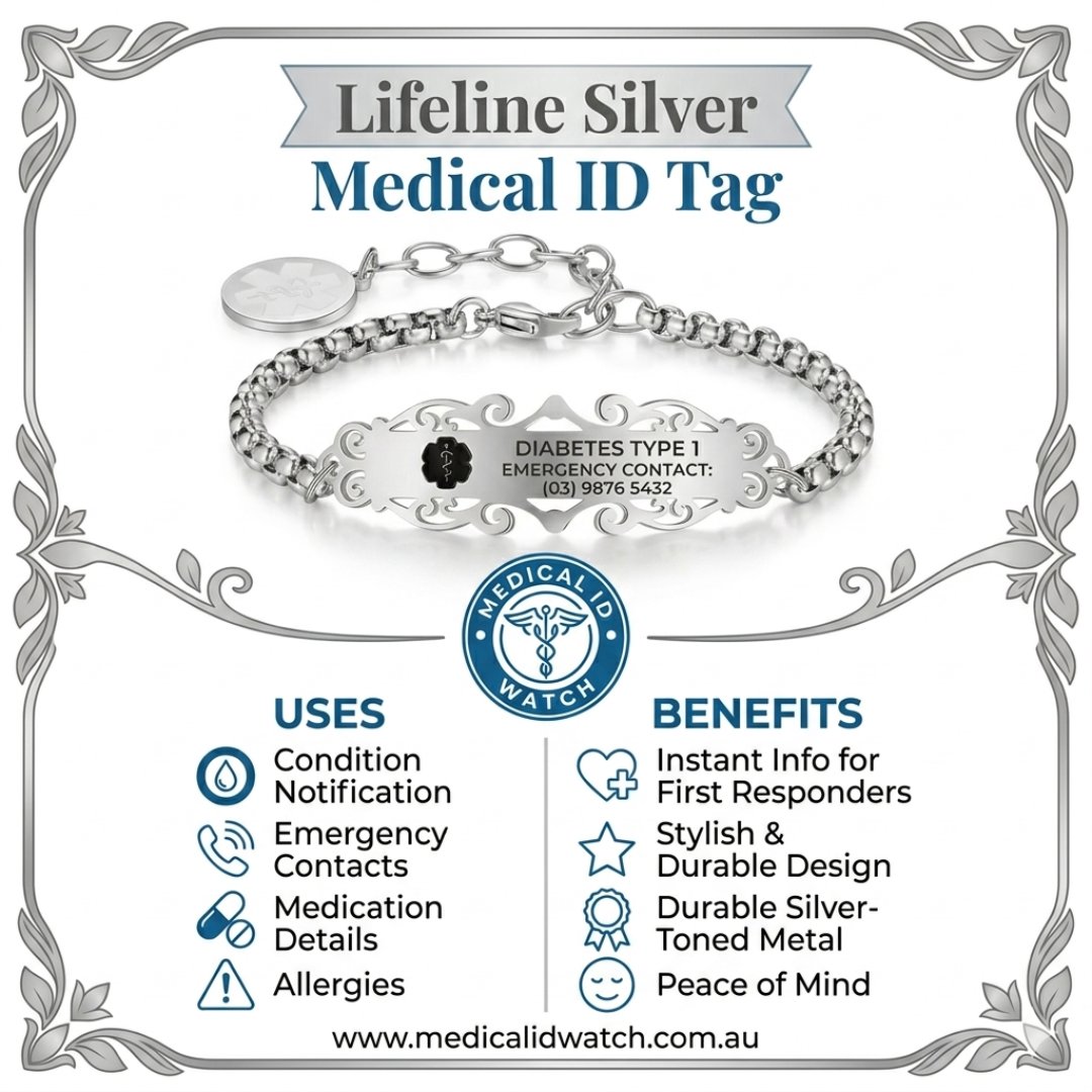 Medicalidwatch's tweet photo. Stay prepared and protected with the Lifeline Silver Medical ID Tag from Medical ID Watch. Designed to provide instant medical information in emergencies

https://t.co/bA37F2UwgK

#medicalidbracelet #medicalidtag #diabetesbracelet #medicalalertbracelet #emergencyid https://t.co/5b4c68CLsB