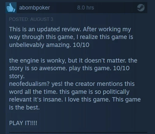 SilvrSpookGames's tweet image. "After working my way through this game, I realize this game is unbelievably amazing. 10/10" Thanks for playing through Neofeud! store.steampowered.com/app/673850/Neo… #IndieGamesFestival #SteamDeck #steamdeals #adventuregamefriday #RetroGaming #cyberpunk