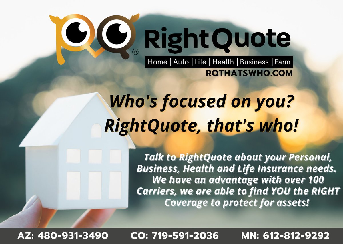RightQuoteIns's tweet image. RightQuote—your trusted partner for auto, home, life, and business insurance! Let’s protect your future together! 🌐 RQthatswho.com 📍 Licensed nationwide 📞 CO: 719-591-2036 | MN: 612-812-9292 | AZ: 480-931-3490 #InsuranceMadeEasy #RightQuote #ProtectWhatMatters