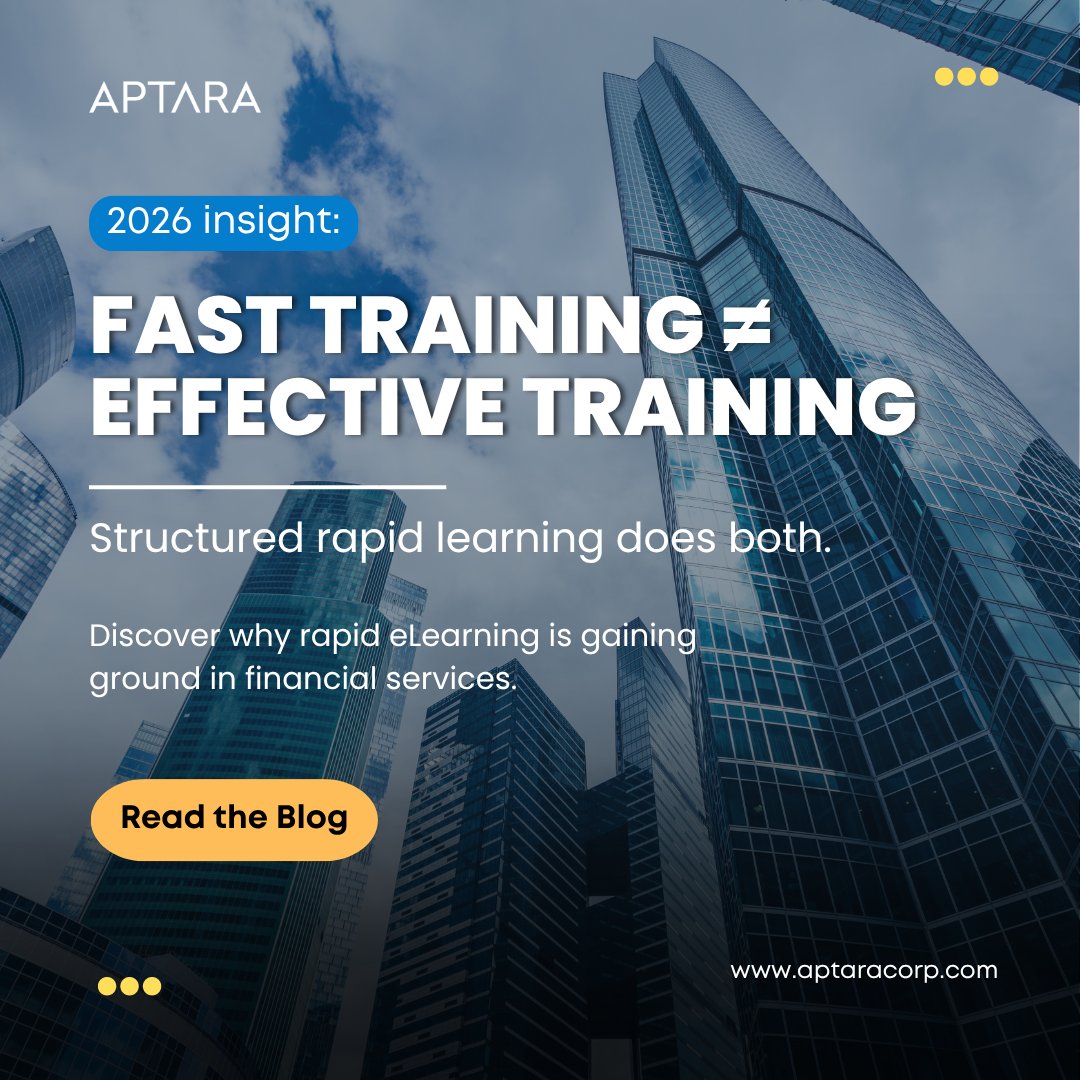 Aptara's tweet image. In financial services, training needs to keep up with constant change 📊

As complexity grows, organizations are shifting toward more agile, scalable learning approaches.

Full Blog to Read: shorturl.at/um752

#Aptara #eLearning #CorporateLearning #FinancialServices #LnD
