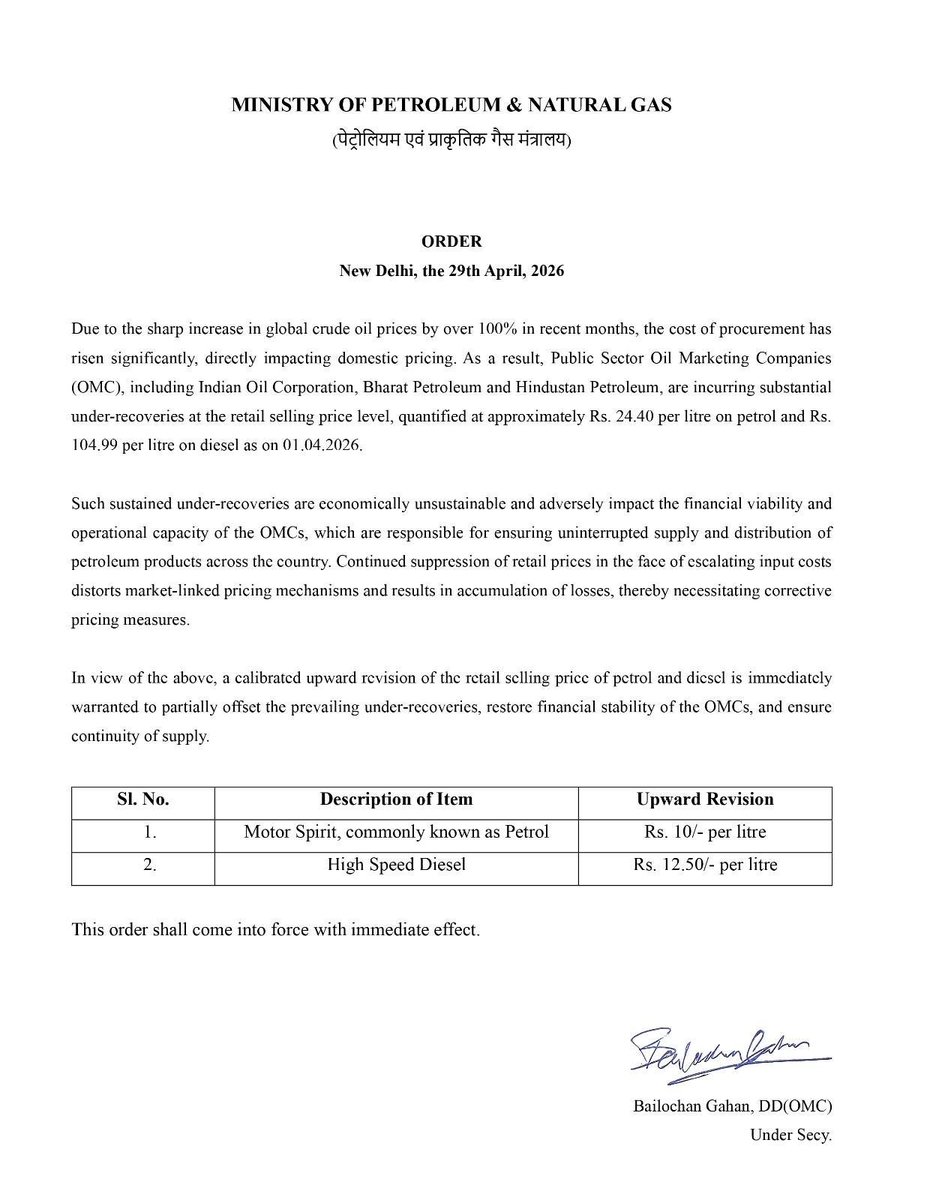 Anjan94150697's tweet image. #OFFICIAL: Loot in broad daylight- and the BJP calls it governance.

📌 Petrol hiked by ₹10 per litre.
📌 Diesel hiked by ₹12.50 per litre. 

Immediate effect. No warning. No shame.

#PlunderSarkar