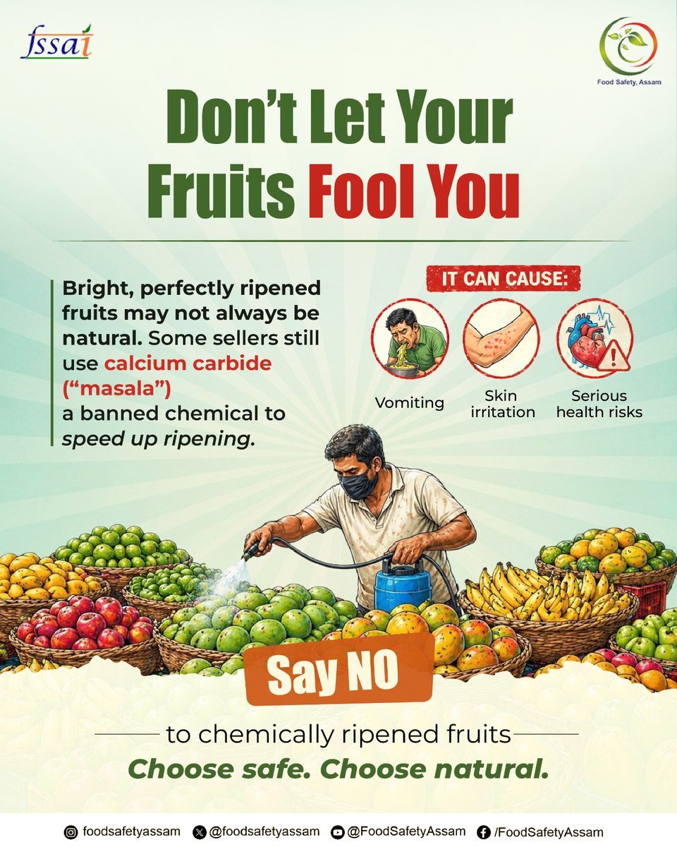 foodsafetyassam's tweet image. Looks can deceive. 
Say NO to chemically ripened fruits—choose safe, choose natural. 

#EatSafe #SayNoToChemicals #HealthyChoices #FoodSafety

@fssaiindia