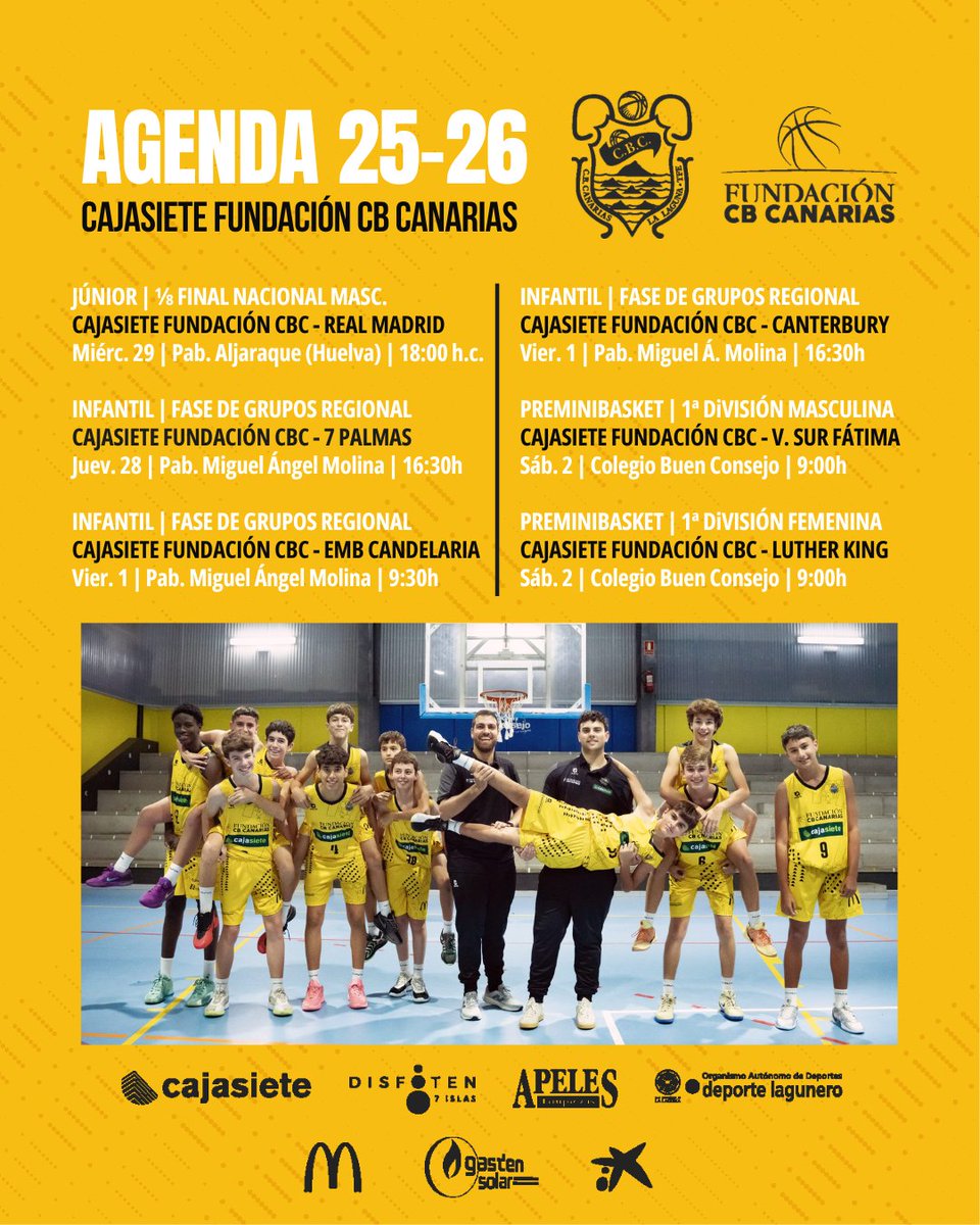 CB1939Canarias's tweet photo. BASE | Así llega una nueva agenda para nuestros filiales @cajasiete @FundacionCBC 👇

➡️ El infantil autonómico disputará el Regional a partir de este jueves https://t.co/7KICDWc2Ph