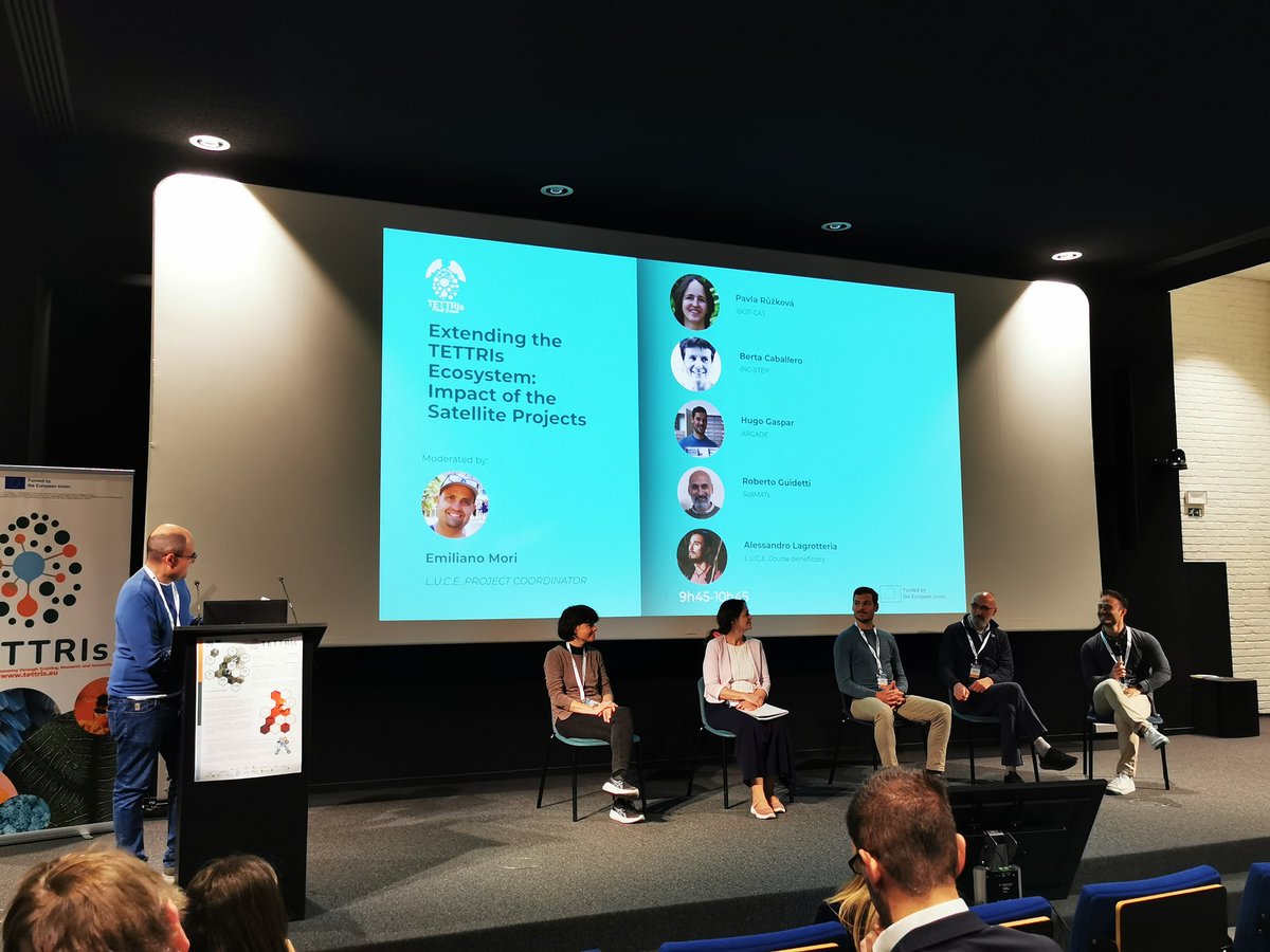 INCSTEP_EU's tweet image. Now on stage! 🗣️ 

Representatives of some of the satellite projects funded by the TETTRIs cascade funding system explain the impacts of their work in a panel of the extended TETTRIs Ecosystem.

#Arcade #SoilMATs #LUCE #IBOTCAS #TETTRIsSatelliteProjects