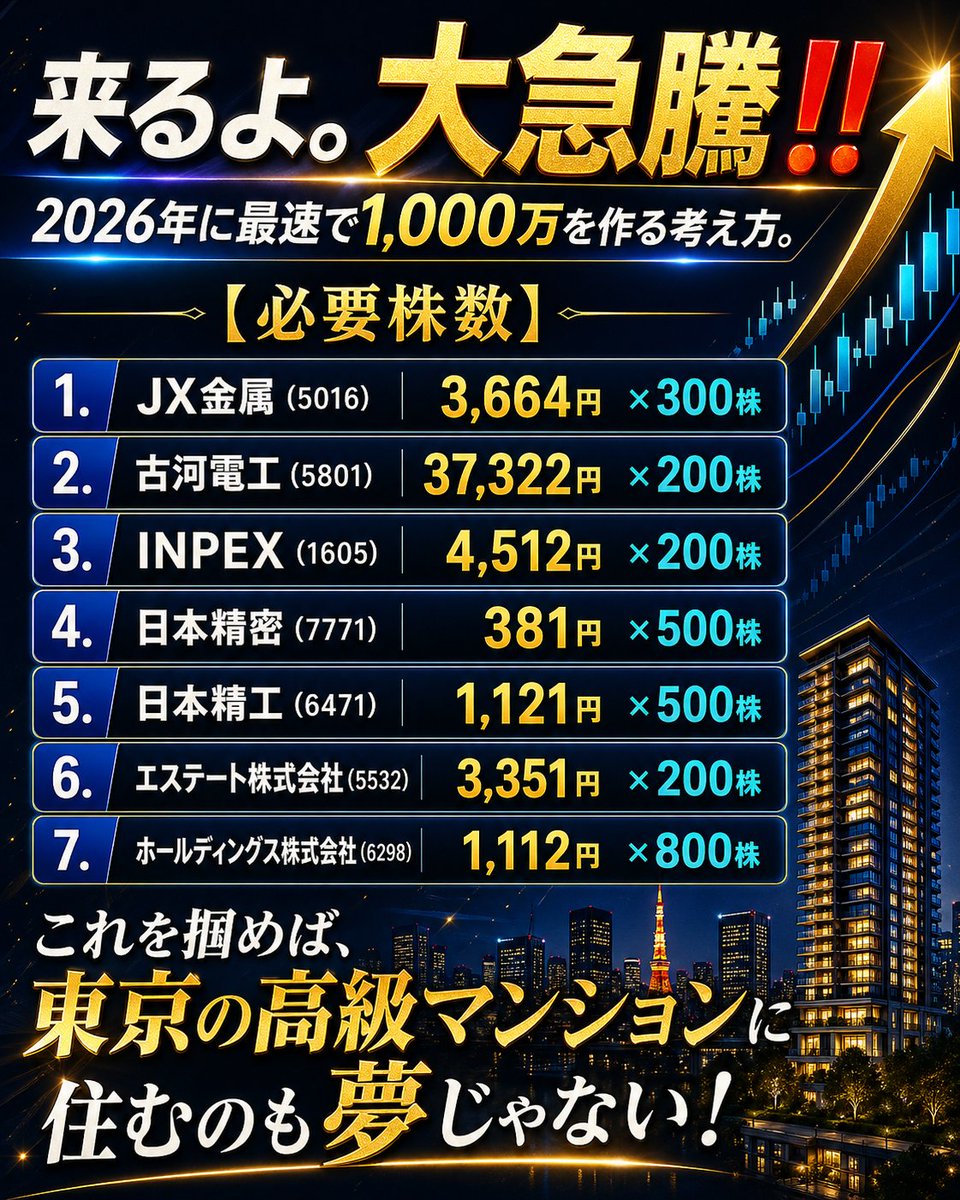 来るよ。大急騰‼️ 2026年に最速で1,000万円を作りたいなら、 今見る