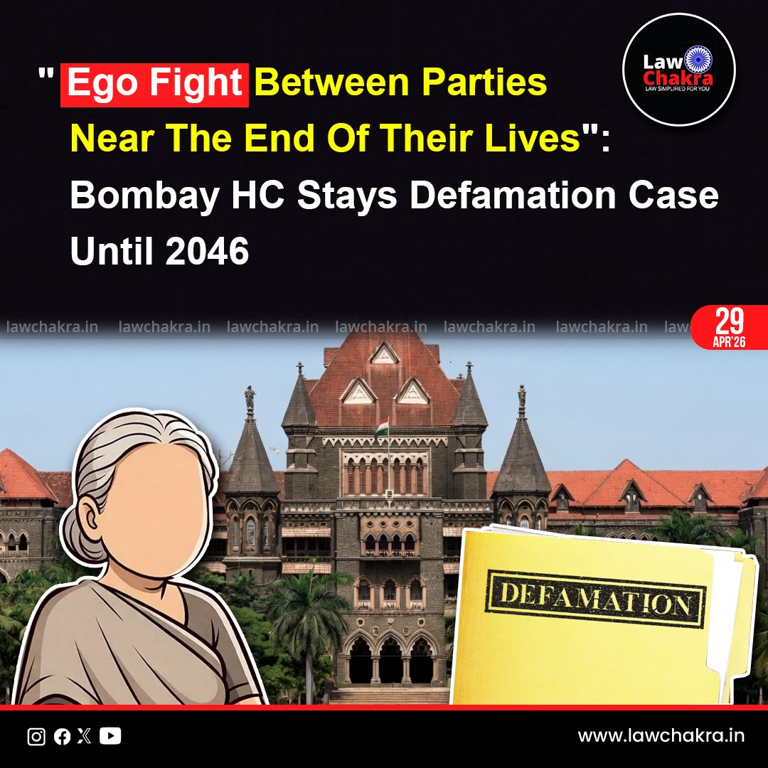 LawChakra's tweet image. Bombay High Court stayed a 2017 defamation case until 2046, calling it an “ego fight between the parties at the fag end of their lives,” highlighting prolonged personal disputes clogging judicial timelines.
Read More At: lawchakra.in/high-court/ego…
#bombayhc #legalnews #latestnews