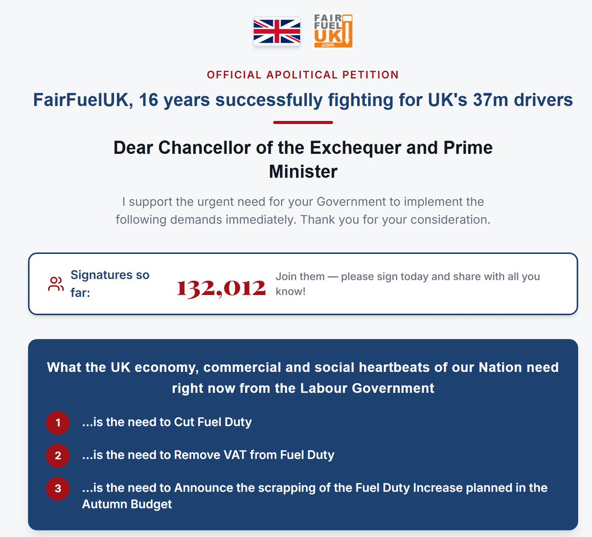 HowardCCox's tweet photo. If you drive, want lower inflation & this Govt to do what 60+ countries have done to help their motorists & small businesses with fiscal support, PLEASE sign this petition. We will deliver it to NO.10 & N0.11. 132,000 have signed so far at https://t.co/Txmu4D2PFM

@KemiBadenoch @EdwardJDavey @duponline @_lewiscocking @MelJStride @danwootton @RobertJenrick @MahyarTousi @Iromg @TousiTVOfficial @liamtuffs1 @RbinmanRichard