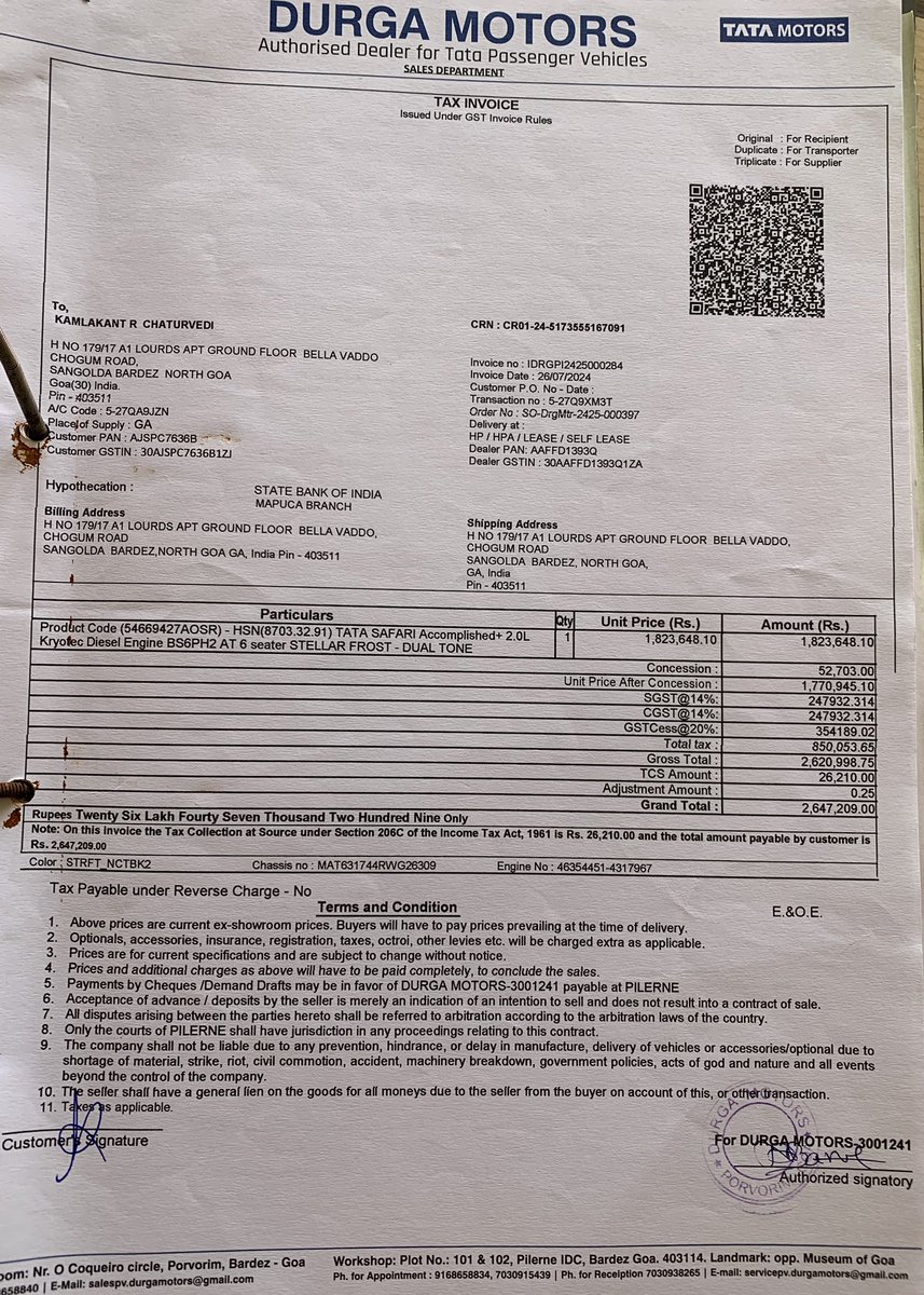 CKamlakant52386's tweet image. 🚨 FRAUD ALERT - Durga Motors, Goa🚨
GST नंबर लेकर बिल दिया, फिर GST भरा ही नहीं!
ऑनलाइन शिकायत PMOPG/E/2025/0168491 पर इन्होंने पैसे देकर बंद करवा दी।
अब दूसरा फर्जी इनवॉइस बिना मेरे GST नंबर के डिपार्टमेंट में जमा कर दिया।
पुलिस में FIR भी दी,क्या आम आदमी को ऐसे ही लूटा जाएगा?