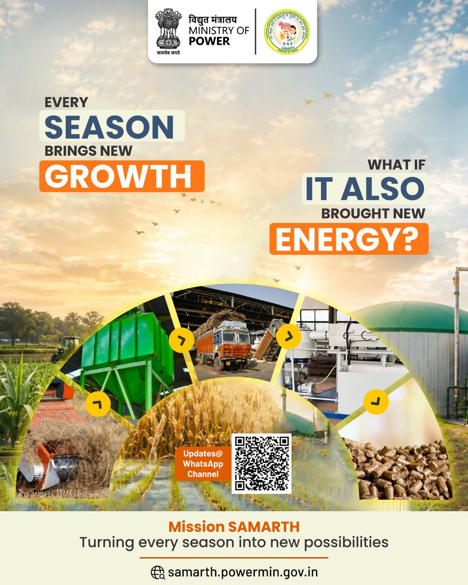 BiomassMission's tweet image. A better future often begins with a simple shift in perspective 🌾 What we once overlooked can now become part of a cleaner and more balanced energy journey ⚡

#MissionSAMARTH #CleanEnergy #SustainableFuture #NewPossibilities #EnergyTransition
