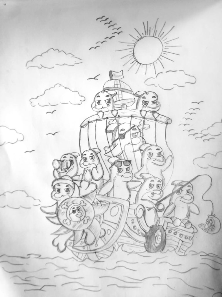 My first hand made art for <a href="/PacificPodNFT/">Pacific Pods</a> 

The Pacific Pod sets sail! 🌊☀️

Fresh off the sketchbook and straight into the waves behold the fearless crew of the Pacific Pod aboard their mighty ship, ready to conquer the seven seas (and drop some legendary NFTs along the way)!