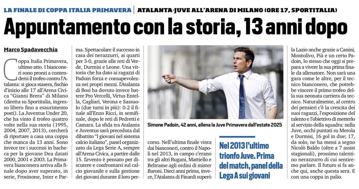 #Under20, stasera ultimo atto della #CoppaItaliaPrimavera <a href="/tuttosport/">Tuttosport</a>