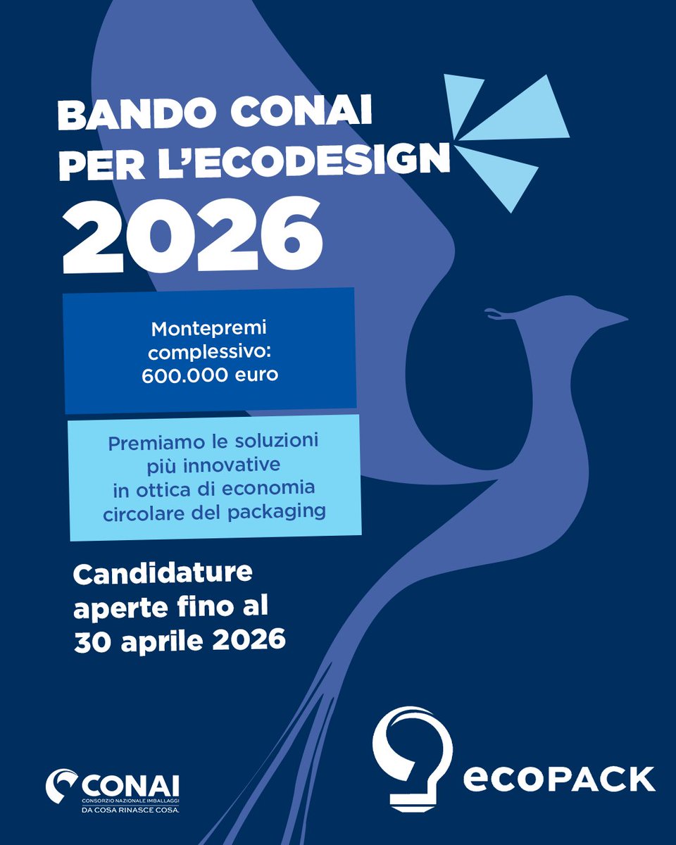 conai's tweet image. ⚠️Ultime ore per partecipare a #Ecopack, il Bando CONAI per l'#ecodesign dedicato alle aziende che hanno ridisegnato i propri pack in ottica di sostenibilità ambientale

🏆 Montepremi: 600.000 euro

Non perdere questa occasione, c'è tempo fino a domani!👉conai.org/notizie/ecopac…