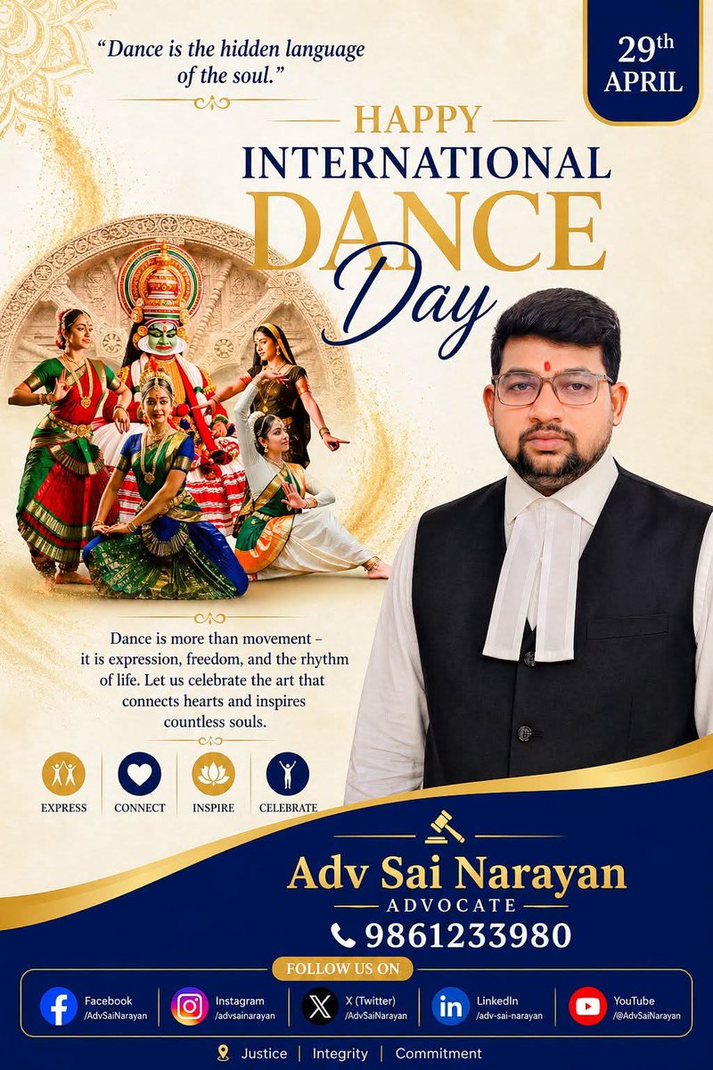 narayansaina's tweet photo. On this International Dance Day, let us celebrate the beauty of culture, tradition, and rhythm that unites us all. 
— Adv Sai Narayan
#InternationalDanceDay #DanceForLife #IndianCulture #ClassicalDance #CelebrateArt #DanceLove #OdishaCulture #AdvSaiNarayan  #DanceExpression https://t.co/EdQ634TIEg