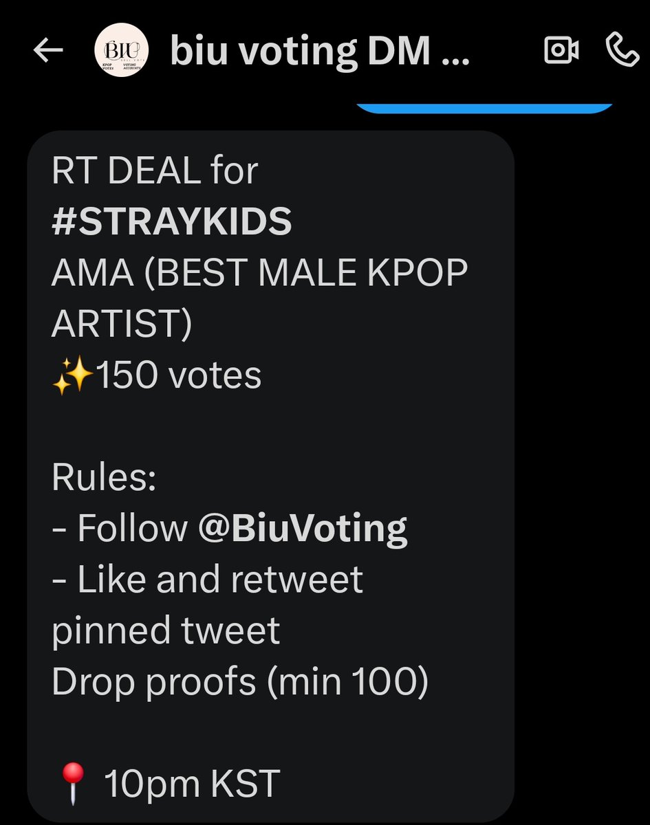 Miral_Bahaa_'s tweet photo. RT DEAL for #STRAYKIDS 
AMA (BEST MALE KPOP ARTIST)
✨150 votes

Rules: 
- Follow @BiuVoting
- Like and retweet @BiuVoting pinned tweet📌
Drop proofs (min 100) 

📍 10pm KST https://t.co/RMUrhzjahr