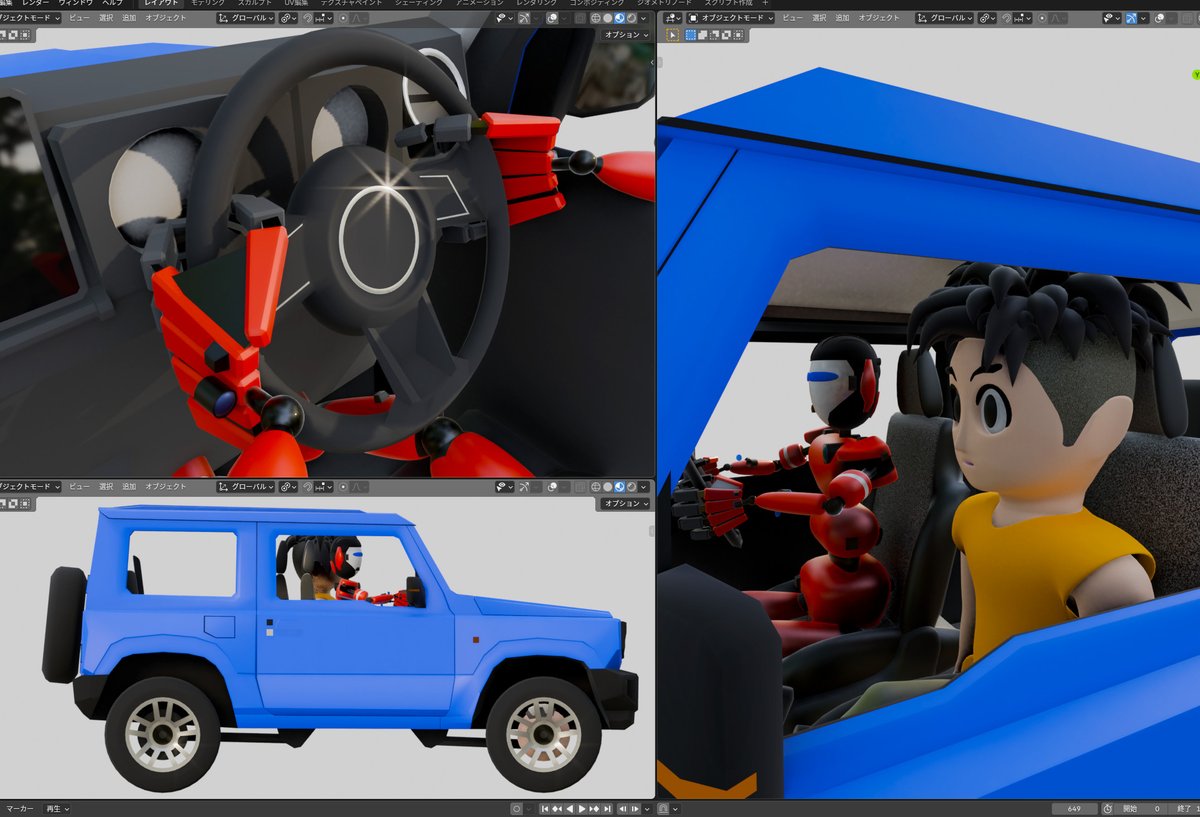 lukky70's tweet photo. とりあえず二人を座らせましたが
車やシートと人/ロボットの
サイズがイマイチ合わないとか
ハンドル握らせるの大変とか・・・ https://t.co/hsnwZbjtbU