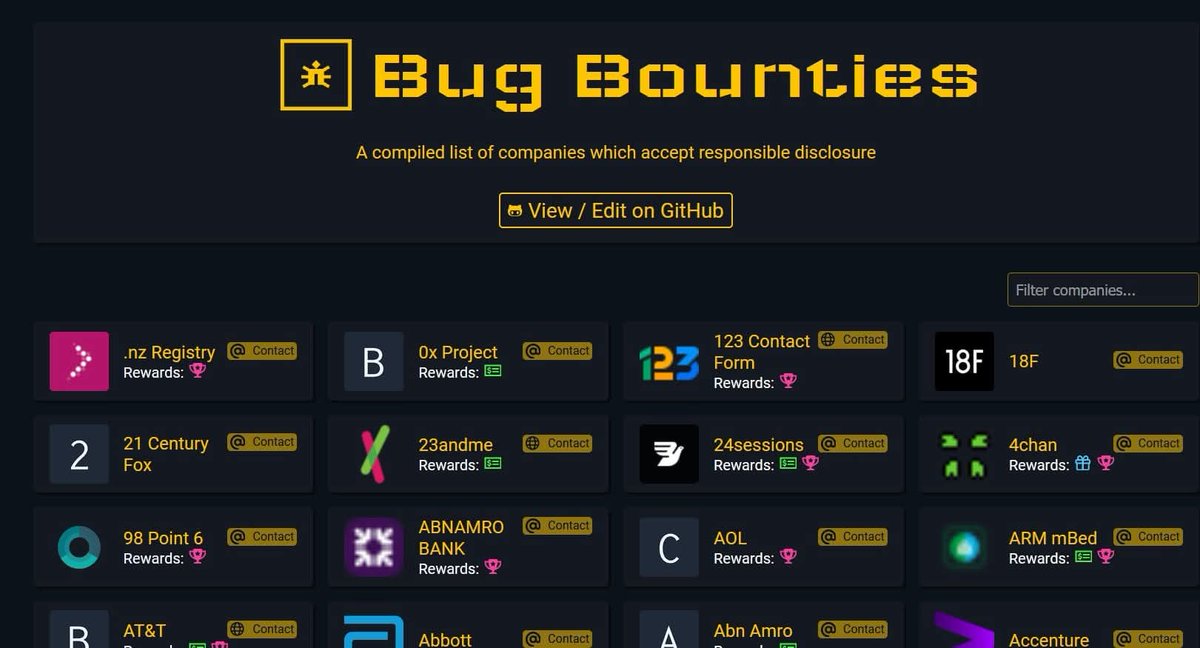 Anastasis_King's tweet image. 💰A list of companies that accept responsible disclosure

🔗bug-bounties.as93.net

🔖#infosec #cybersecurity #hacking #pentesting #security