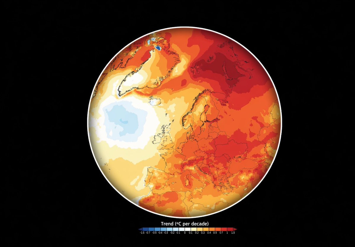 PGDynes's tweet image. Europe has warmed twice as fast as the global average over the past 30 years.....now the fastest-warming continent on Earth.

And that “blue blob” in the North Atlantic? A signal that the AMOC is under threat.

This isn’t abstract. It’s a system starting to shift.