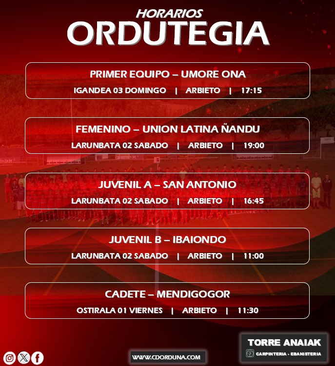 cdorduna's tweet photo. 🗓️⏰ Ordutegiak / Horarios 🔴 https://t.co/QSR171dYdX