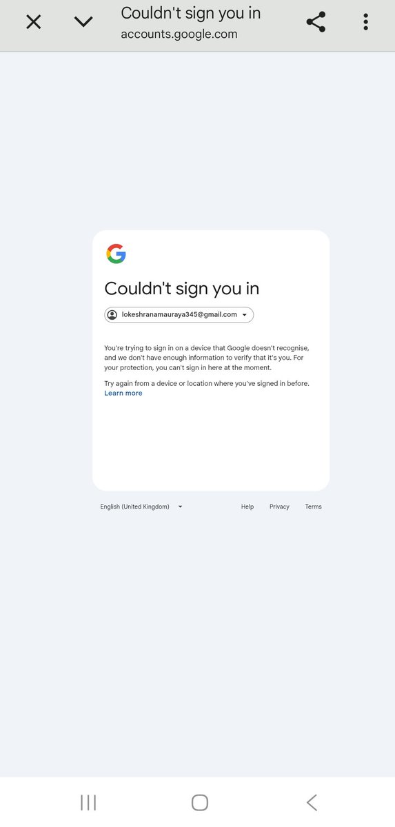 Lokesh557679391's tweet photo. Hello @GoogleIndia @Google
โMy phone is lost & 2FA is sending OTP to the same Gmail I'm trying to recover.I have my registered mobile number but getting Google couldn't recognize this device error. Please help
โEmail: lokeshranamauraya345@gmail.com
โ#GmailRecovery #GoogleHelp https://t.co/ozadACoczT