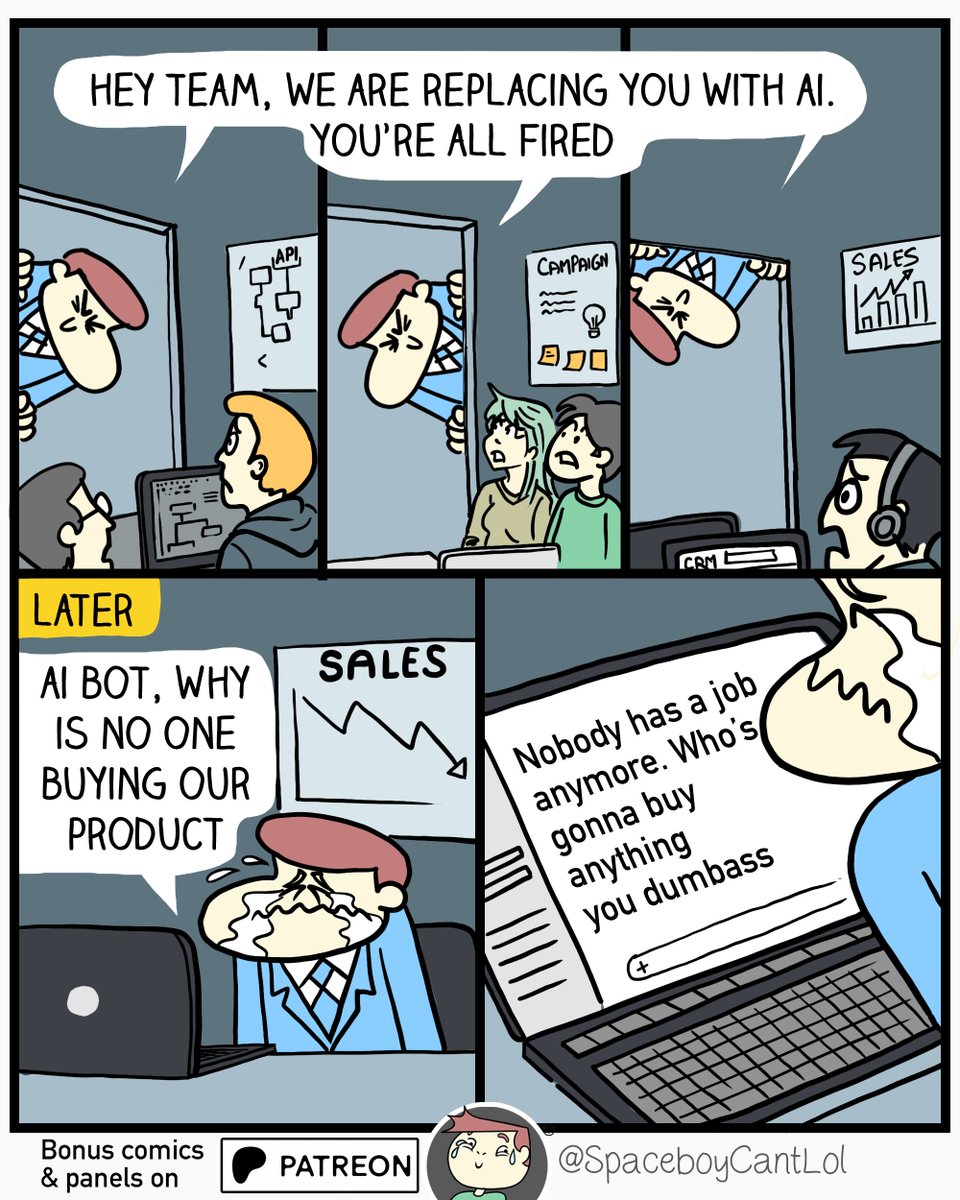 spaceboycantlol's tweet photo. Welcome to a new Pandemic!
.
#AI #layoffs #comics #funny https://t.co/xMrPrqKcyo