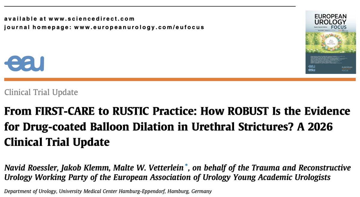 EAU_YAURecon's tweet photo. ROBUST III showed impressive results for Optilume® DCB dilation – but heterogeneous controls, loss to follow-up &amp; limited subgroup data leave questions open. Can BALDIKA, FIRST-CARE &amp; RUSTIC fill the gaps?
Our Clinical Trial Update takes a critical look 🔍https://t.co/iHEAmvtwdx https://t.co/s1xSWYn33j