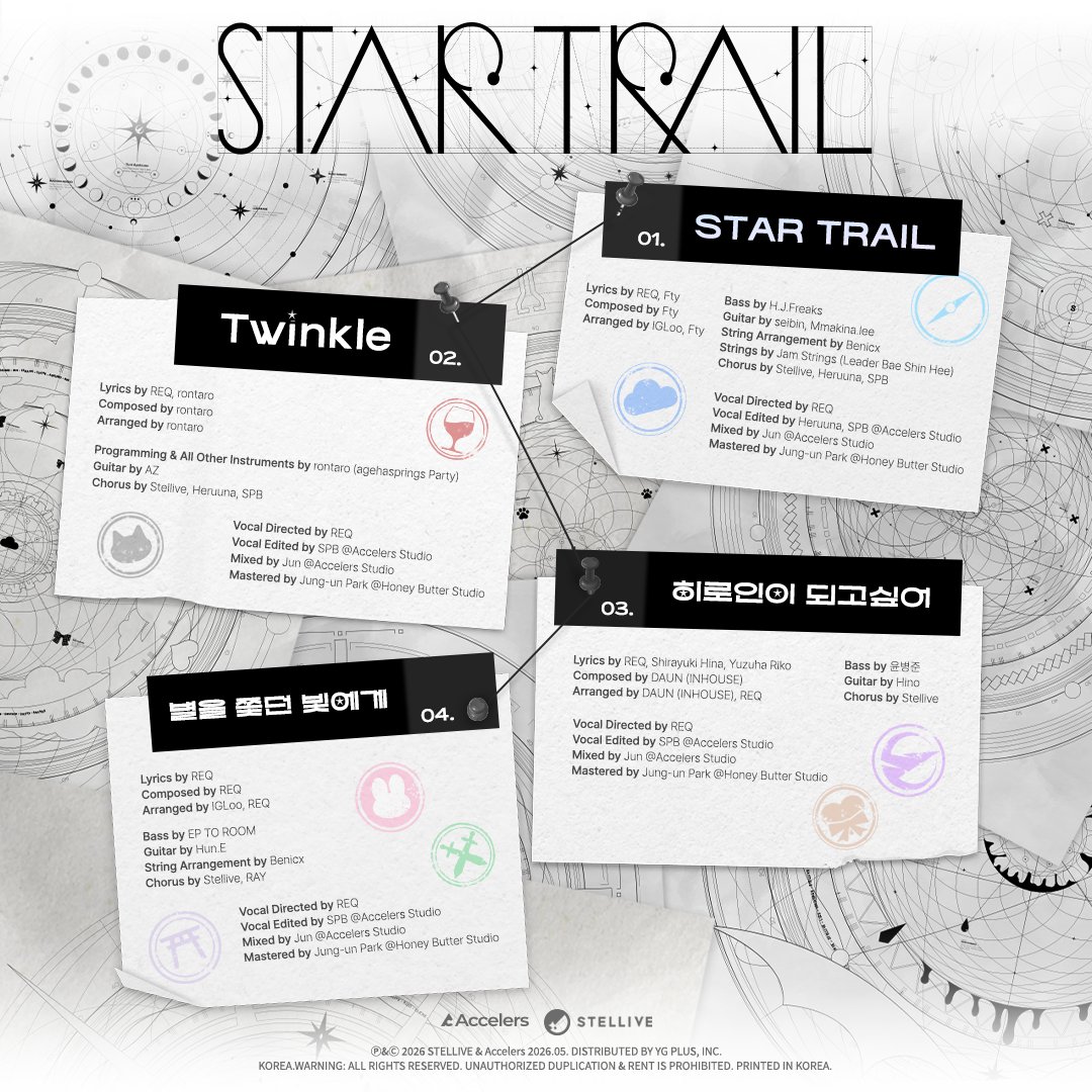 STELLIVE 1st Album [ STAR TRAIL ]

Track List

[ Digital Release ]
2026.05.08 6PM (KST)

[ Pre-Order ]
🔗 프리오더 통합링크 :  litt.ly/pre_startrail
2026.04.10 5PM (KST) ~