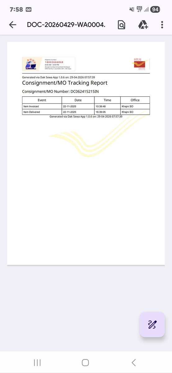 RahulYadav69293's tweet image. Article Number #DC062415215IN still not delivered to addressee kindly look into 
#IndiaPost 
#Departmentofpost 
#Postofficekhajani