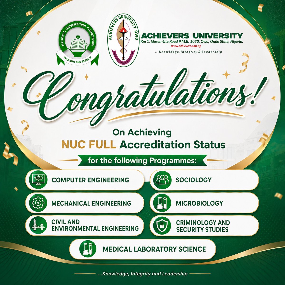 Achievers University, Owo. tweet media