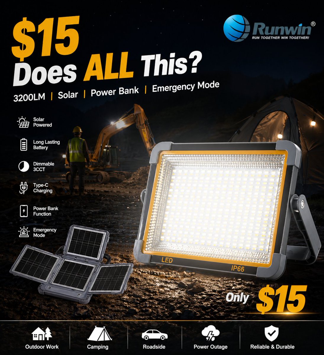 RunwinL32724's tweet image. $15 that replaces multiple tools?
Floodlight. Emergency light. Signal light. Power bank.
Built for real outdoor use.
#SolarLight #WorkLight #LEDLighting #OutdoorGear