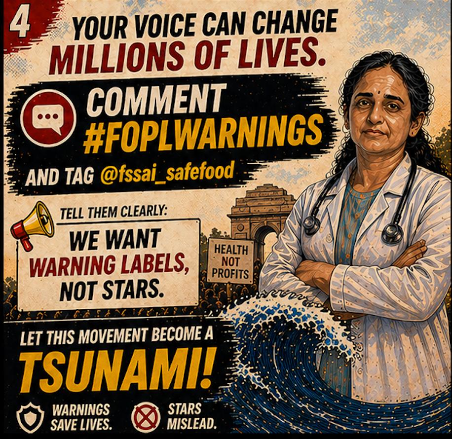 27th APRIL to 2nd MAY 

WE ARE SHORT OF TIME! 

THIS MOVEMENT HAS TO SPREAD LIKE WILD FIRE! 
Tag <a href="/fssaiindia/">FSSAI</a>

#IndiansWantFOPLwarnings #IndiansWantFOPLwarnings

INDIANS HAVE A RIGHT TO GOOD HEALTH! 

WE DONT WANT OBESITY, DIABETES, HIGH BLOOD PRESSURE OR HEART DISEASE. 

WE WANT