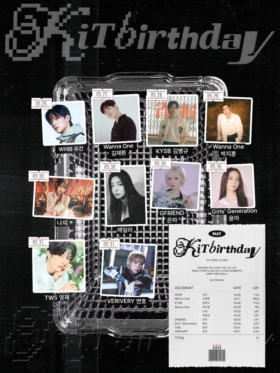 KiTalbum's tweet photo. [🎂KiT BIRTHDAY🎂]

HAPPY BIRTHDAY!

#유건 @whib_official
#김재환 @WannaOne_twt
#김병규 #KYSB
#박지훈 @WannaOne_twt
#에일리 @itzailee
#은하 @GFRDofficial
#윤아 @GirlsGeneration
#나띠 @NToffcl_twt
#연호 @the_verivery
#영재 @TWS_PLEDIS https://t.co/PwdobDo0wr