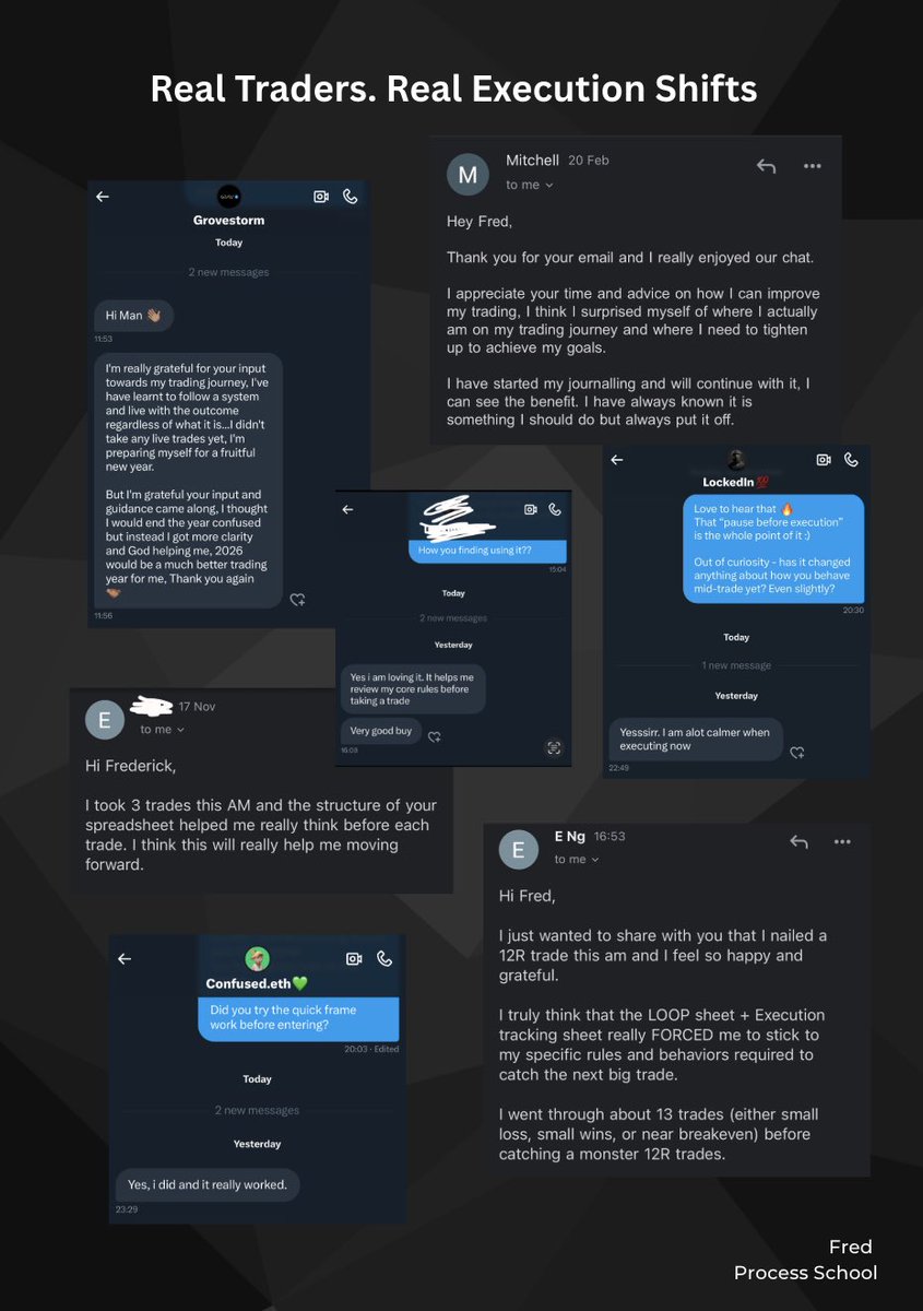 FredSzkoda_'s tweet photo. I’m not here to for hype or more psychology BS.

I’m not broke, I own property, but I made some TERRIBLE  trading and financial mistakes….

In 2021 I lost over £1.1M of unrealized profit, basically gambling away crypto gains (luck + hope + terrible sizing). 

The HMRC £106k bill ran me dry, and I had to take an Amazon driver gig to pay the mortgage and keep the household running.

While rebuilding I created a simple, actionable methodology instead of vague mindset talk, this is where Process School was born.

Result: 2.5 years with zero broken trading rules. 

Turned 2024 -15% into +2% in 2025.

Traders I’ve already helped say:
• “I am a lot calmer when executing now”
• “It really worked”
• “The LOOP sheet forced me to stick to my rules… nailed a 12R trade”
• “Learnt to follow a system… more clarity for 2026”

The No Rule Break Playbook – Process School is now live and free.
Inside:
• Pre-trade protocol that kills hesitation
• Actionable framework to make rule-breaking extremely difficult
• Repeatable LOOP sheet + execution tracking
• My full story + the exact gap (psychology BS vs follow-through methodology)

If you’re serious about trading but tired of breaking your own rules, comment PLAYBOOK and I’ll DM it instantly (you may have to be following for me to DM you, not sure)