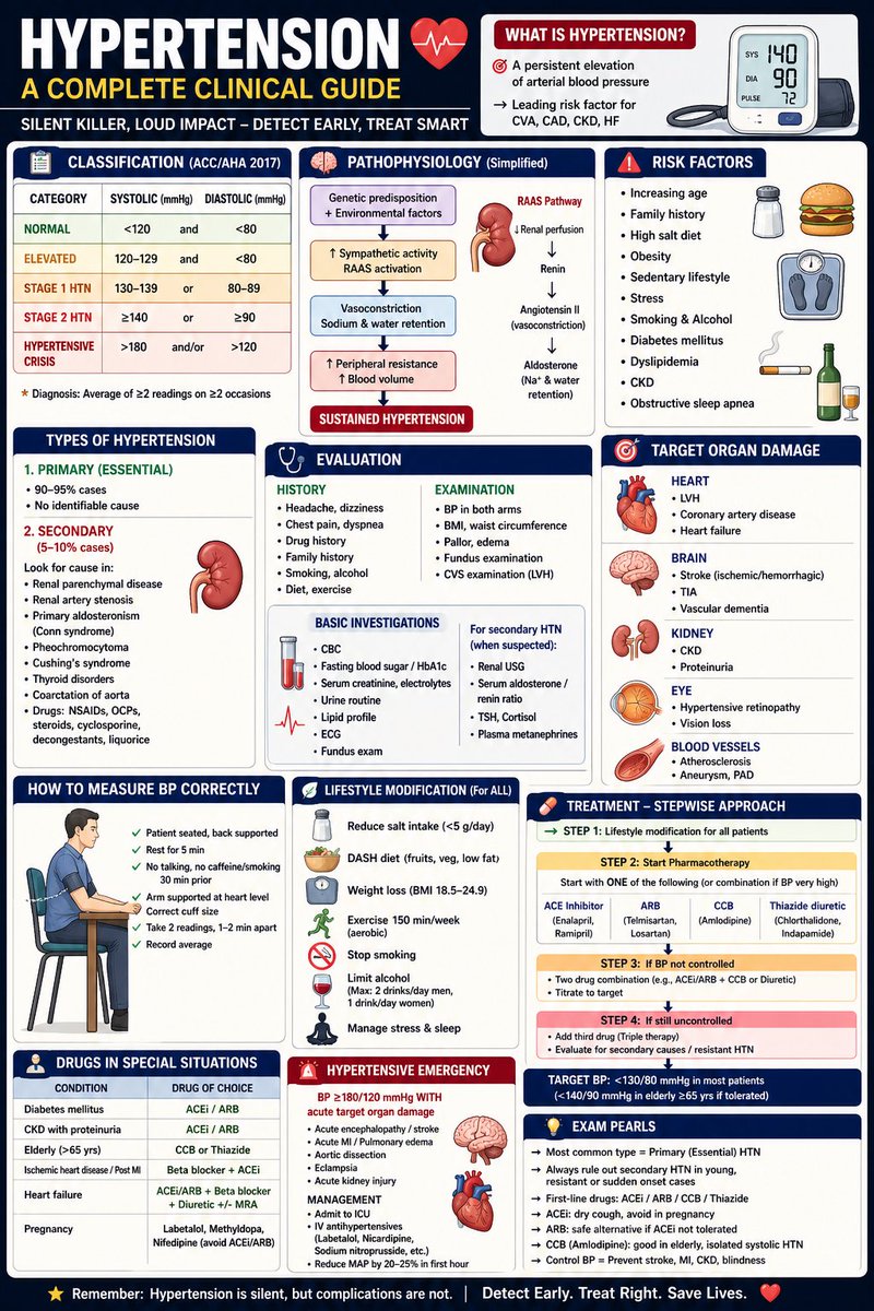 rpsingh1894's tweet image. 👉 Hypertension is called the silent killer for a reason.
Detect early. Treat right. Prevent damage.

#Hypertension #BP #Cardiology #MedEd #Doctors #ClinicalPractice